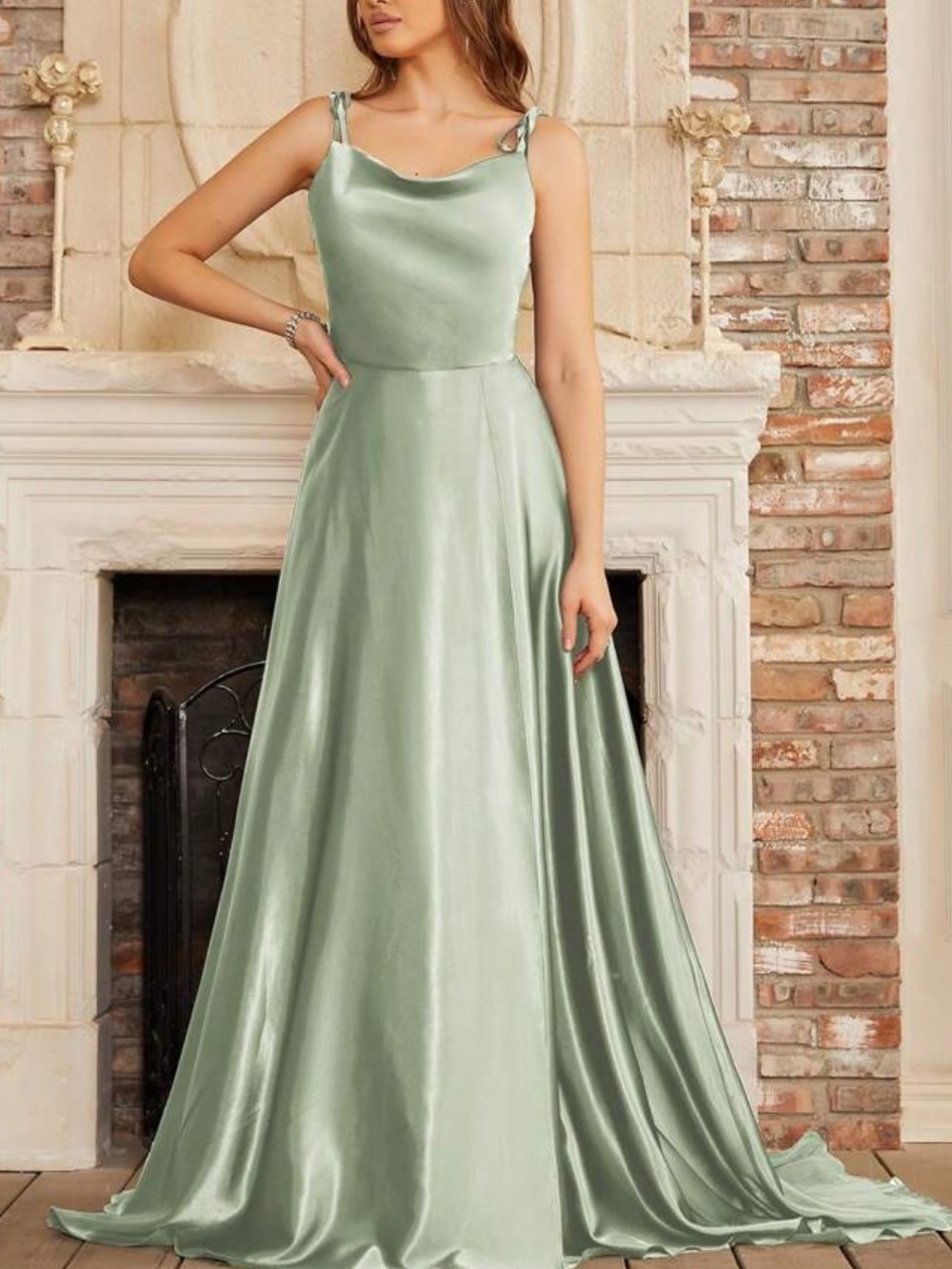 Elegant Mint Green Satin Evening Gown - Women's Formal Dress